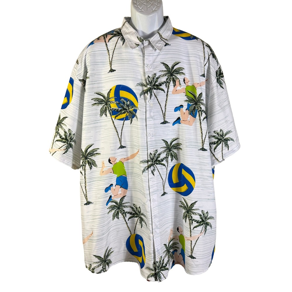 Unbranded Volleyball Button Down Shirt Mens 3XL White Palm Tree Tropical Graphic